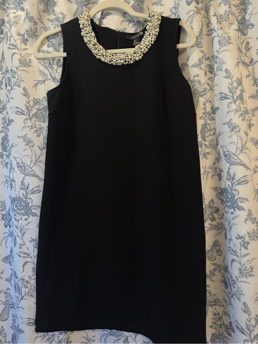 Forever 21 Black Sleeveless Shift Dress with Pearl Collar